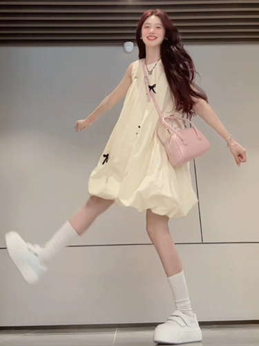 Желтое летнее платье без рукавов, жилет, мини-юбка, французский стиль, подходит для подростков, А-силуэт