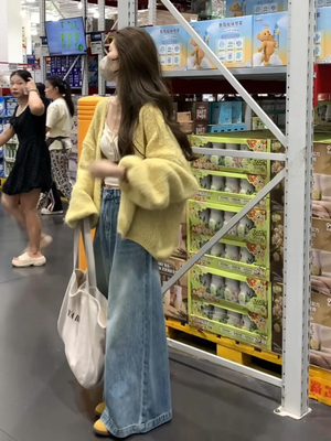 韩系早秋黄色针织开衫毛衣外套女秋冬季2025年新款巨好看宽松上衣