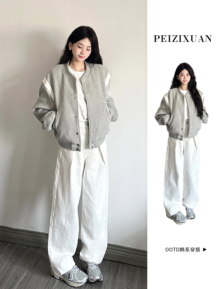 灰色棒球服外套女春秋季2025年新爆款小个子香风宽松夹克短款上衣