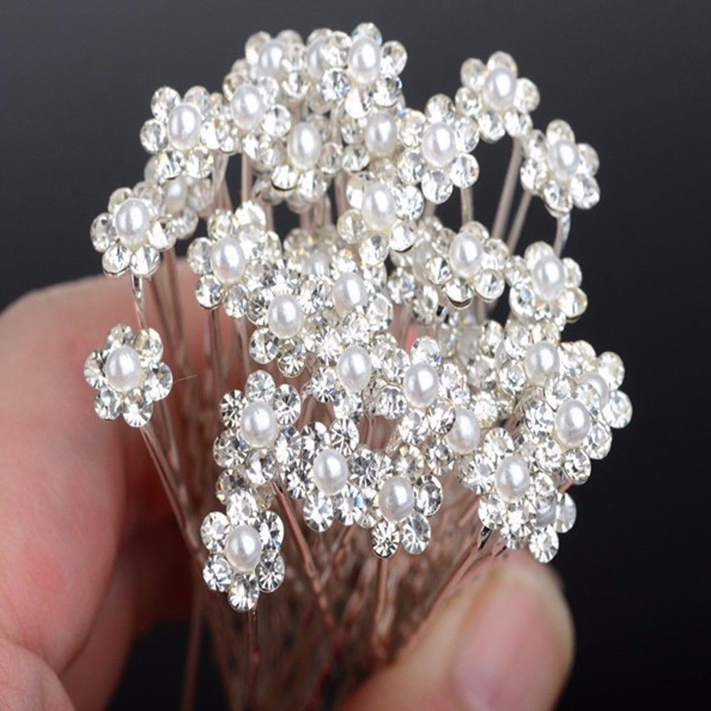 20pcs fashion wedding bridal pearl flower clear crystal rhin