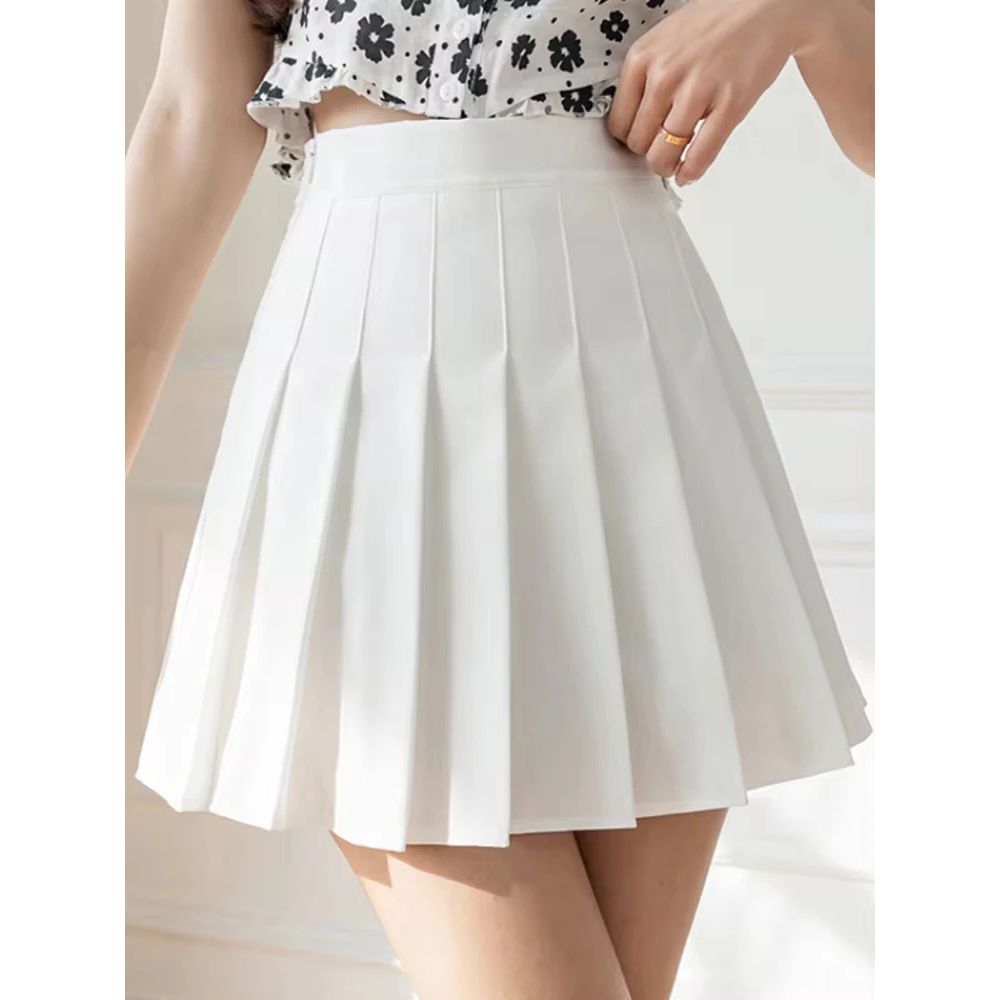 1pc Pleated High Waist Mini Skirt Women Sexy White Micro Lad