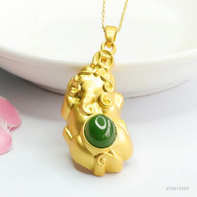 时尚金色吞币绿石貔貅o字链项链女款吊坠气质轻奢项链国潮国风款