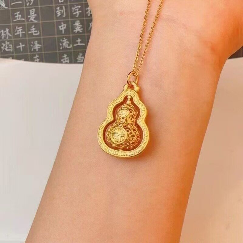 新款金色葫芦福o字链项链女款时尚百搭金色葫芦吊坠项坠送女友