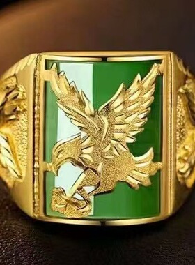 大鹏展翅绿金老鹰玉髓戒指