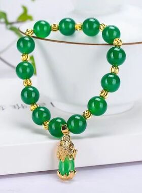绿冰手串阳吊色合金链女士