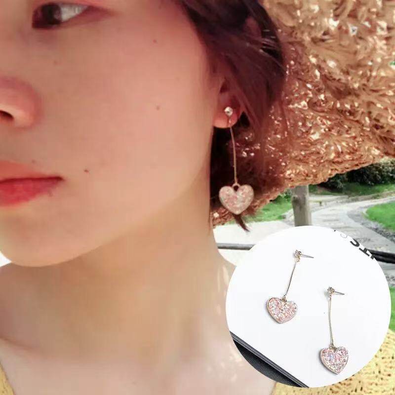 炫彩清新粉色亮片爱心耳环少女甜