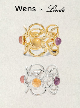 Wens【明星同款】花神系列 镂空花朵镶石戒指金银双色指环女礼物