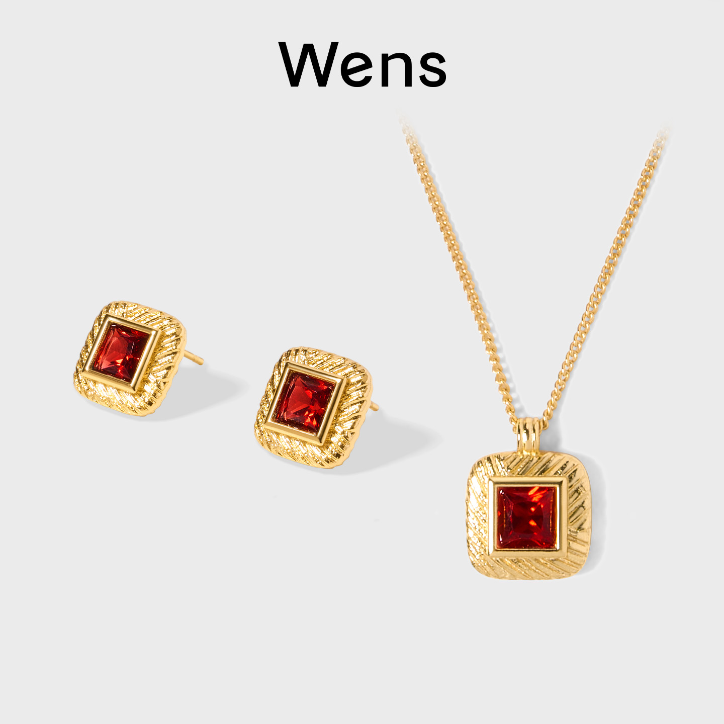 【新品】Wens石来运转复古方石项链女金银双色新年圣诞生日礼物