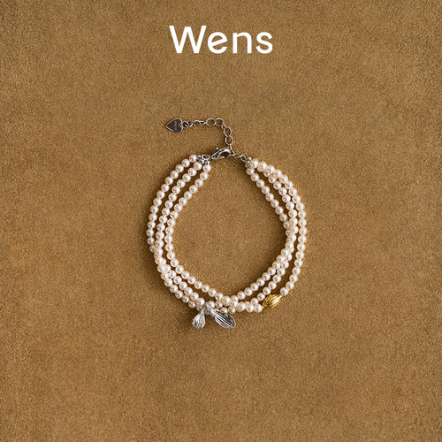 wens女珍珠铜镀金度假风新叶手链