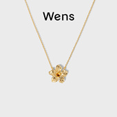 Wens 明星同款 花神系列小花镶石吊坠项链女金银双色生日礼物女