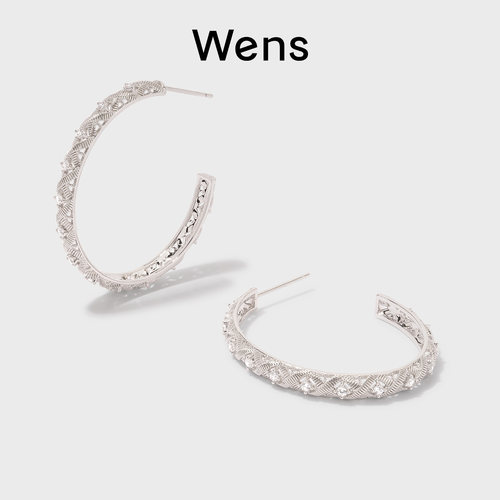 Wens轻奢菱格星钻大耳圈