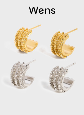 Wens部落图腾珠珠纹理小耳圈耳饰项链女金银双色度假风送女友