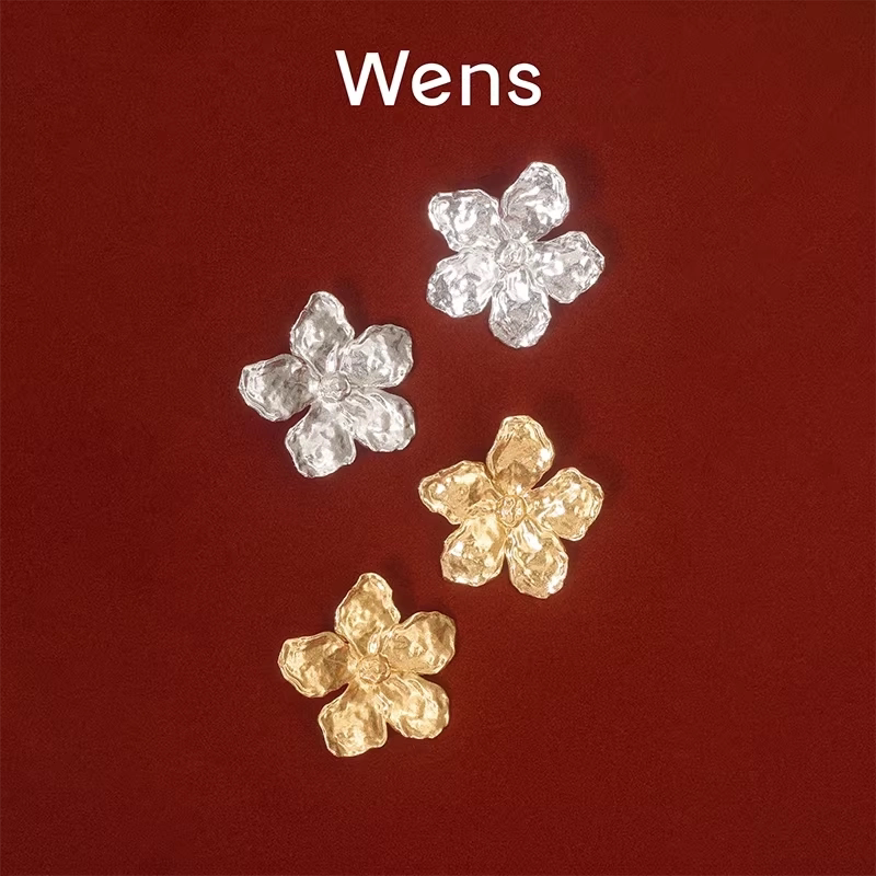 Wens【明星同款】花神系列花朵造型耳钉耳饰女金银双色小众度假