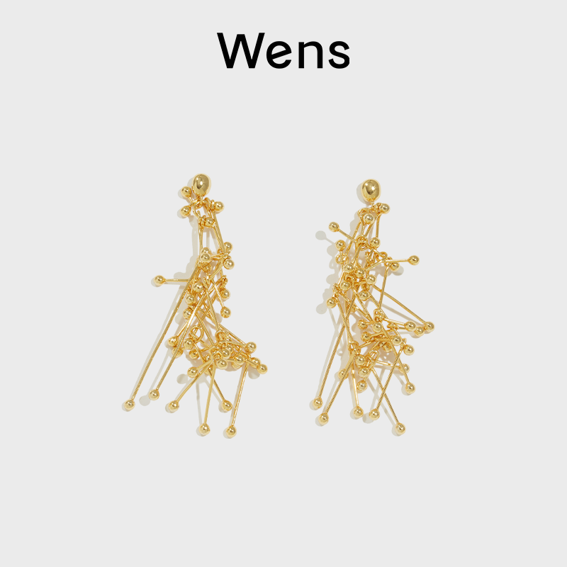 Wens Ball系列长烟花流苏耳环镀18k金原创设计小众高级感耳饰