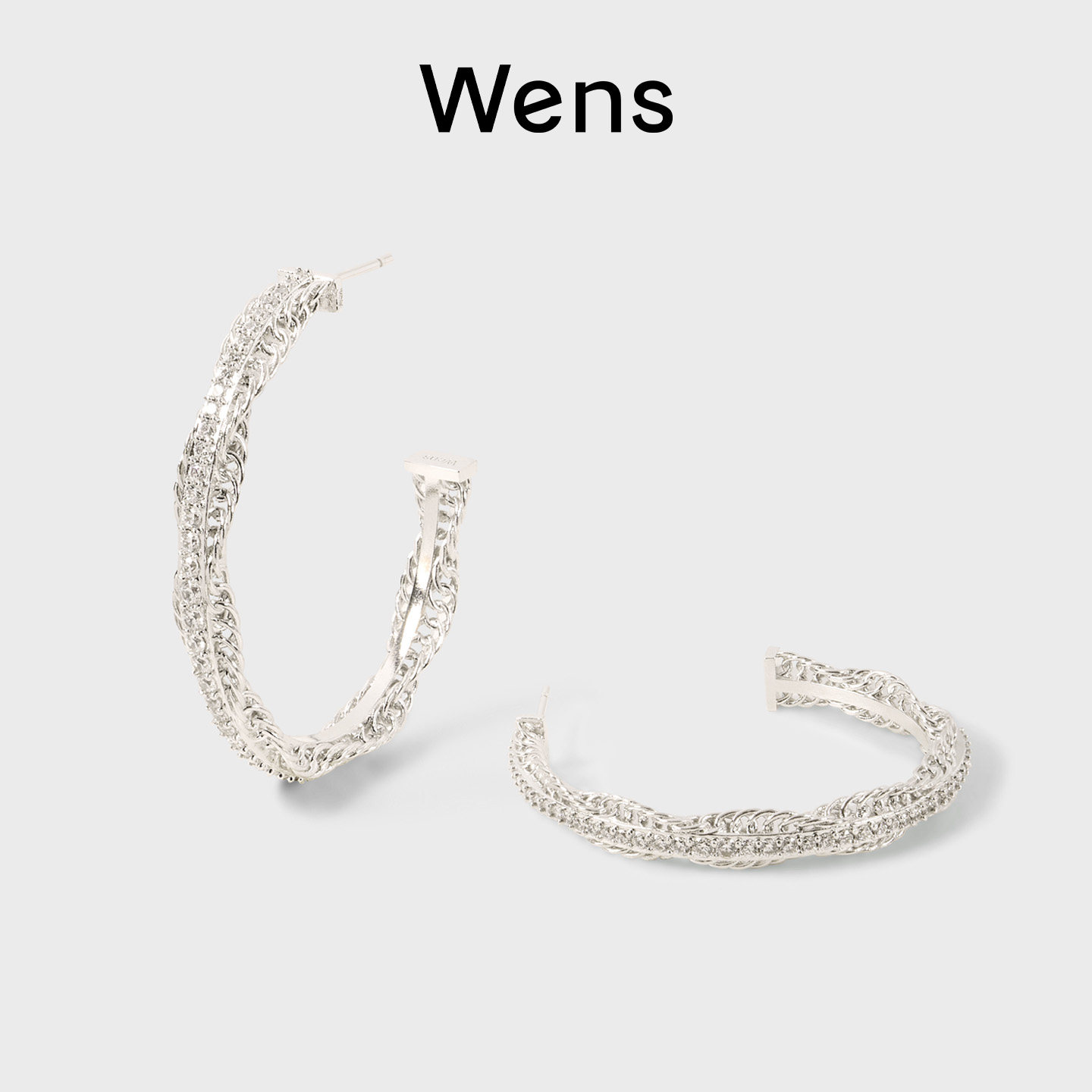 Wens 星辰系列密镶锆石链条纽花耳圈女百搭大圈圈高级拉丝素耳环