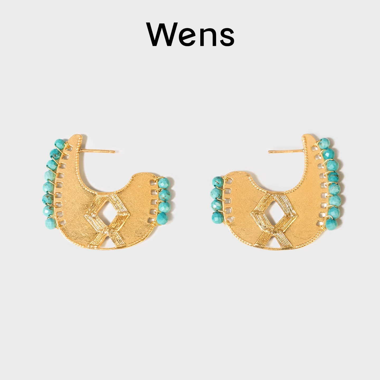 Wens【明星同款】部落系列图腾纹理绿松石耳环耳饰女高级小众度假