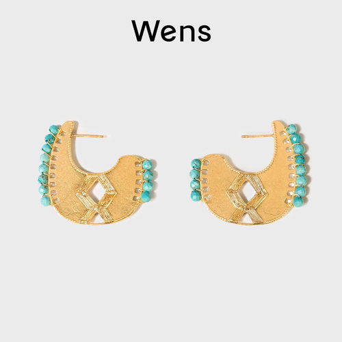 Wens图腾纹理虎眼石耳环女送女友