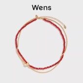 Wens「新年礼物」红玛瑙缠绕串珠项链锁骨链女红色新年本命年红绳