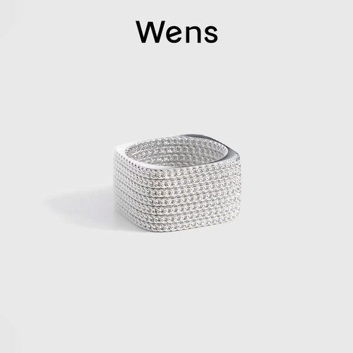 Wens浮光银色链条闪耀方形戒指女