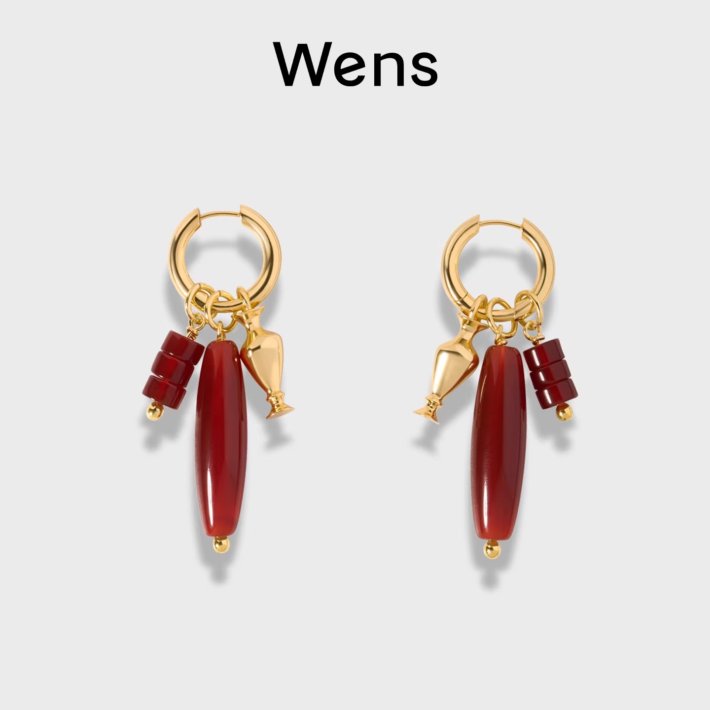 Wens明星同款「瓶」系列红玛瑙可拆卸耳环金银双色生日礼物送女友
