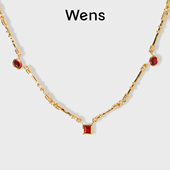 新年礼物 Wens格致Edge几何镶石榴石项链女可叠戴小众红色项链