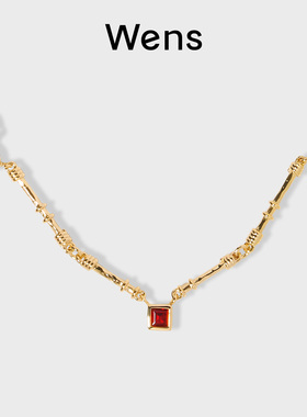 Wens格致系列Edge几何镶石榴石项链女金币可叠戴金银双色送女友