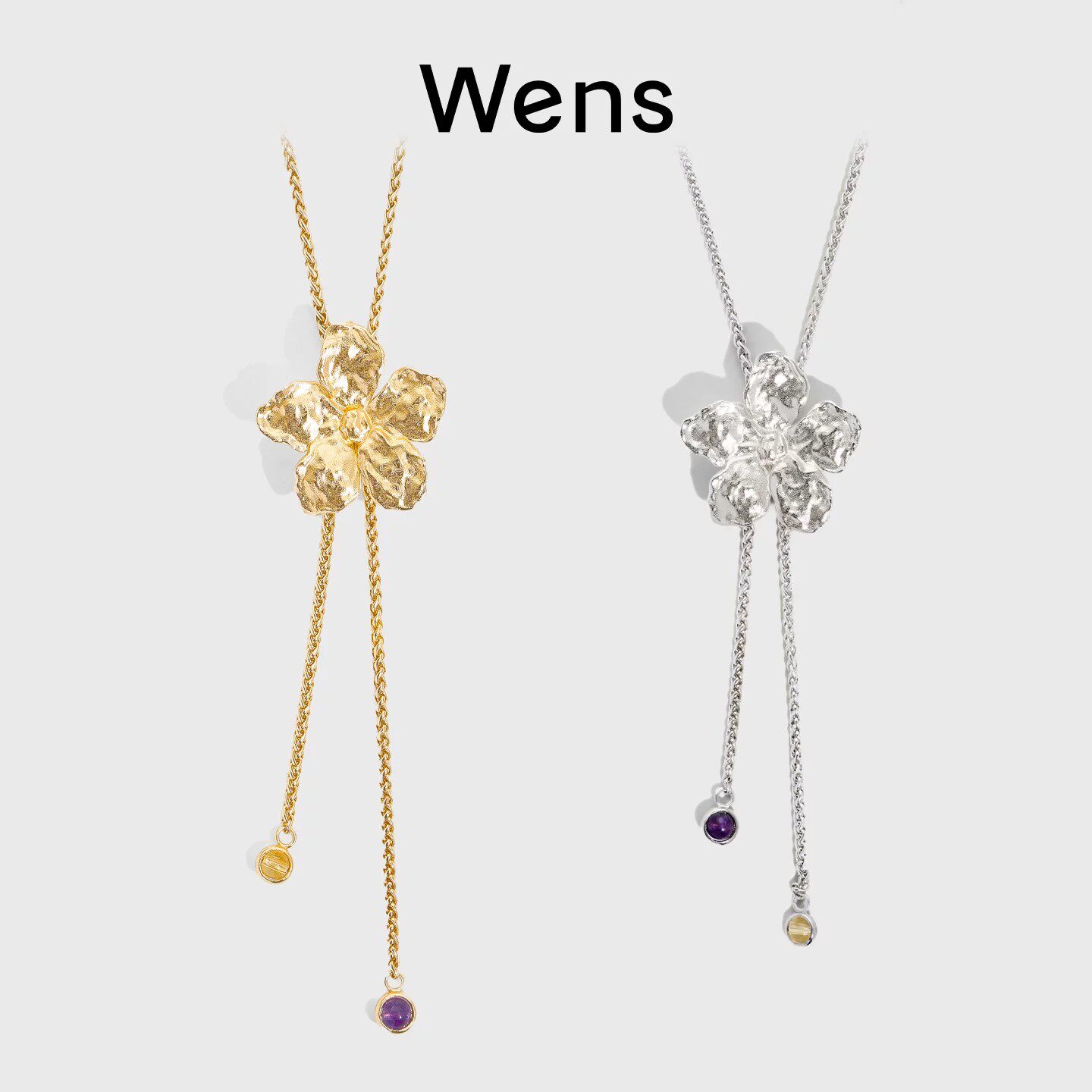 Wens【明星同款】花神系列花朵造型可调节长项链女高级百搭毛衣链
