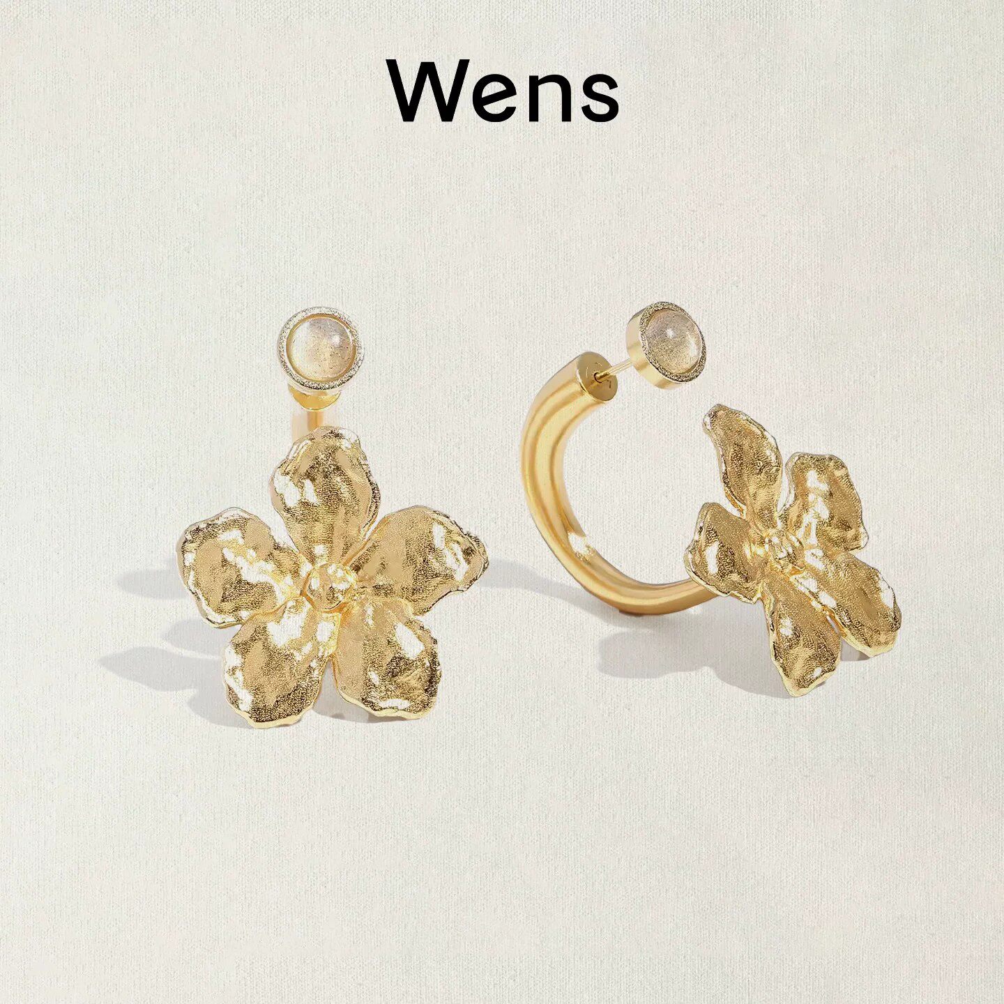 Wens【明星同款】花神系列金银色立体花朵耳环度假女小众耳饰礼物