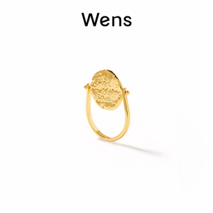 Wens明星同款 設計師 雙面佩戴金幣復古金色戒指簡約夏日個性