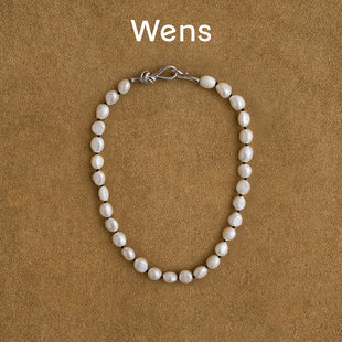 Wens天然巴洛克异形珍珠绳结挂扣项链女小众设计复古高级锁骨链