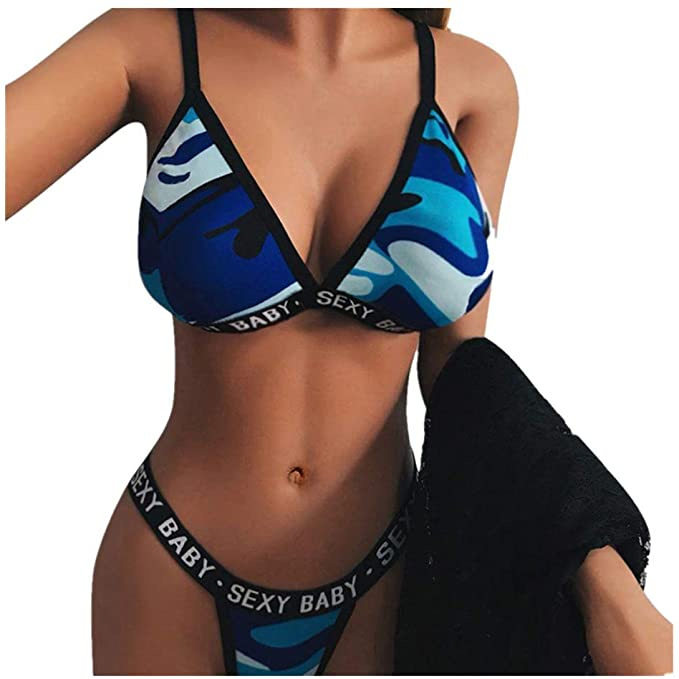 性感sexybaby迷彩比基尼分体泳衣超薄文胸套装露点美乳插内衣