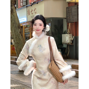 故双栖【花间影】日常可以上班穿的长袖旗袍女新中式加绒加厚秋冬