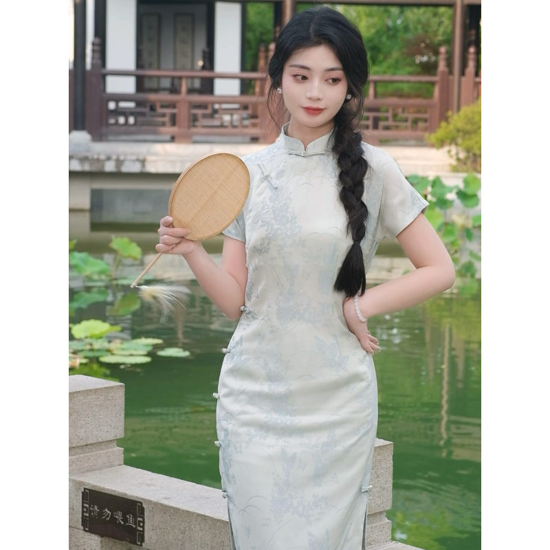 故双栖绝美古法全开襟曳地旗袍女