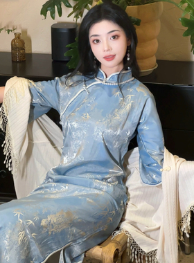 故双栖【山黛远】日常新中式古法旗袍少女全开襟复古秋冬2024新款