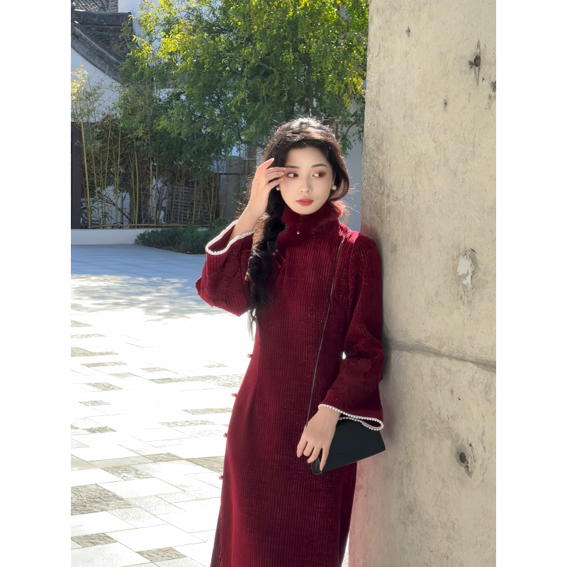 故双栖【相思】红色长袖旗袍小个子秋冬款高级感拜年服民国风女装