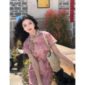 国风连衣裙夏季 故双栖 改良年轻款 日常粉色少女旗袍新中式 粉黛