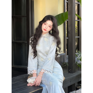 故双栖【空谷幽兰】新中式改良旗袍女2025新款秋冬长袖气质连衣裙