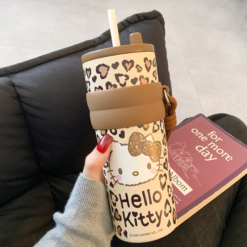 hellokitty保温杯女生可爱高颜值大容量吸管水杯新款陶瓷内胆杯子