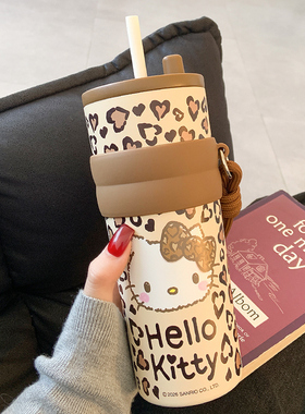 hellokitty保温杯女生可爱高颜值大容量吸管水杯新款陶瓷内胆杯子