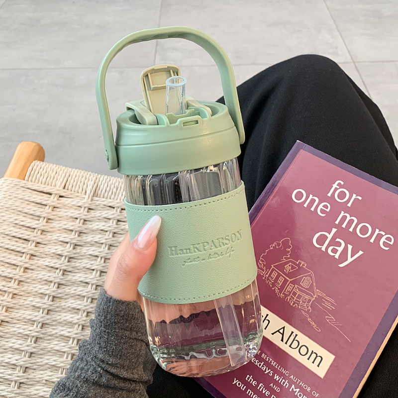 简约玻璃水杯高颜值带吸管便携
