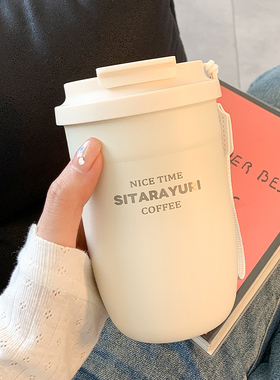 咖啡保温杯女士高颜值2025新款吸管双饮水杯男生小巧便携随行杯子