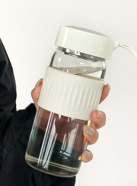 简约玻璃杯耐高温水杯2025新款女夏天办公室带茶隔便携杯子高颜值