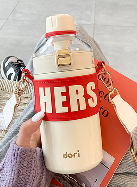 简约保温杯女生高颜值带吸管水杯2025新款便携学生316不锈钢杯子