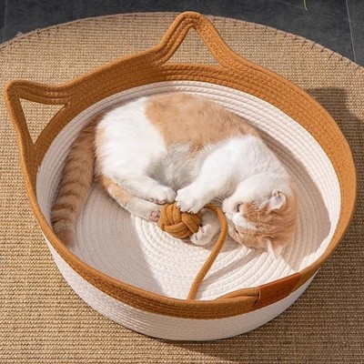 藤编猫窝四季通用编织半封闭式小狗窝宠物垫猫床凉窝宠物四季用品