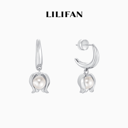 LILIFAN莉莉梵 铃兰花珍珠C型耳环 轻奢高级感珍珠吊坠耳环气质