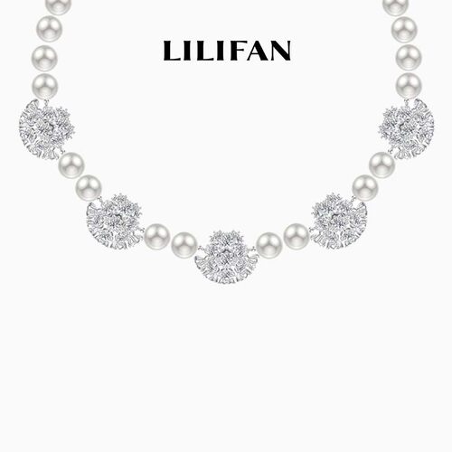 [哈妮克孜同款] LILIFAN莉莉梵 蒲公英珍珠镶钻项链 银镀金轻奢