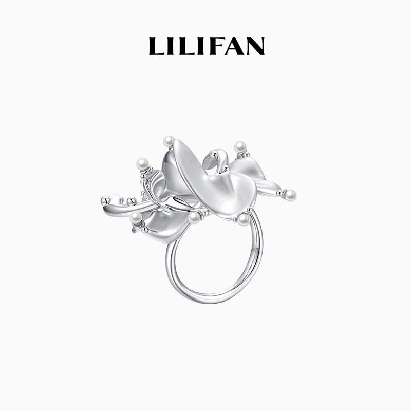 [于贞同款]LILIFAN莉莉梵 双花烛珍珠戒指 镂空立体设计 小众精致