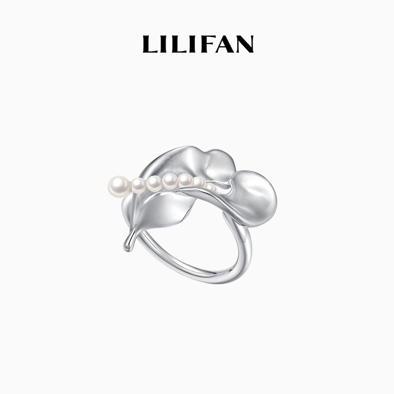 LILIFAN莉莉梵 花烛珍珠开口戒指 花瓣开口戒指精致时尚个性气质