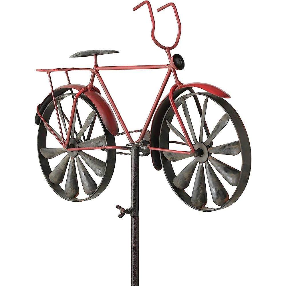 跨境亚马逊金属铁艺红色自行车旋转风车可转动工艺品装饰摆件手工