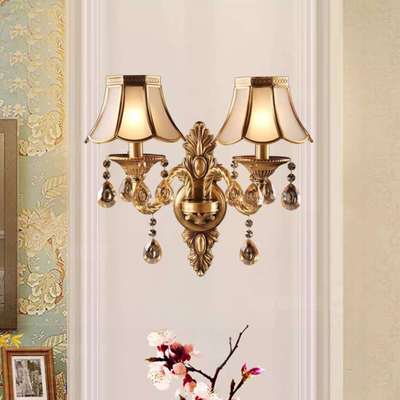 双头美式全铜蜡烛水晶壁灯楼梯玄关过道墙壁灯镜前壁灯2936
